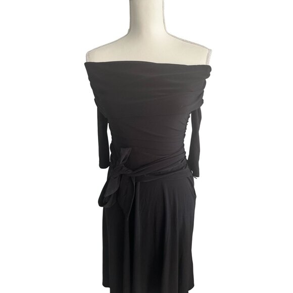 LAUNDRY Shelli Segal Black Off Shoulder Dress Size 2 - Picture 3 of 8